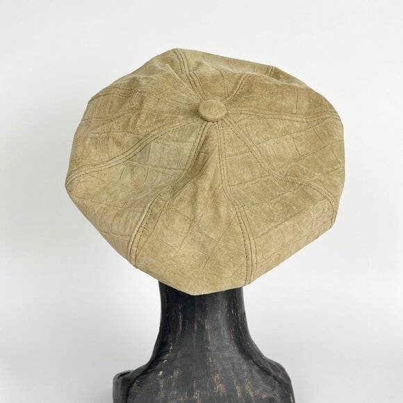 Vintage Leather Newsboy Cap Suede Paperboy Newsie Cabbie Hat Peaky Blinders 90s - Picture 4 of 7